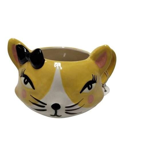 Cat Face‎ Ceramic Mug with Bow & Whiskers Cute Cafe Home Essentials - Picture 1 of 14